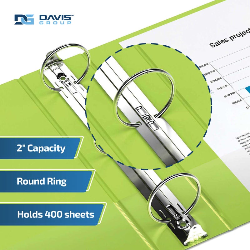 Davis Group Easyview Premium 3-Ring Binders with Clear-View Covers and Round Rings, Binders for School or Office, 2 Inch, Pack of 6, Lime Green - Image 2